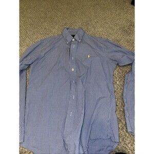 Vintage Ralph Lauren Blue Checkered Button Down Size MedLightweight Yellow Pony